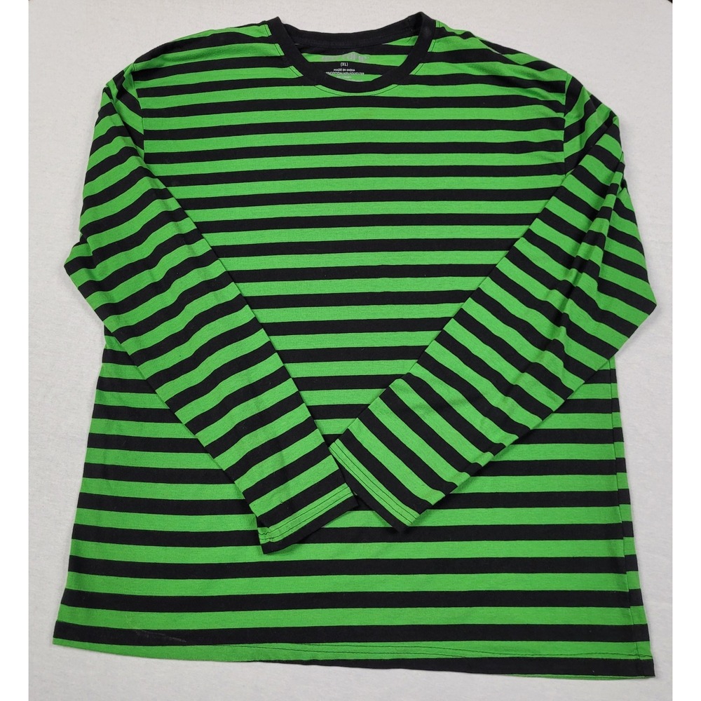 Hot Topic Men's Green & Black Striped Crewneck Long-Sleeve T-Shirt Size XL
